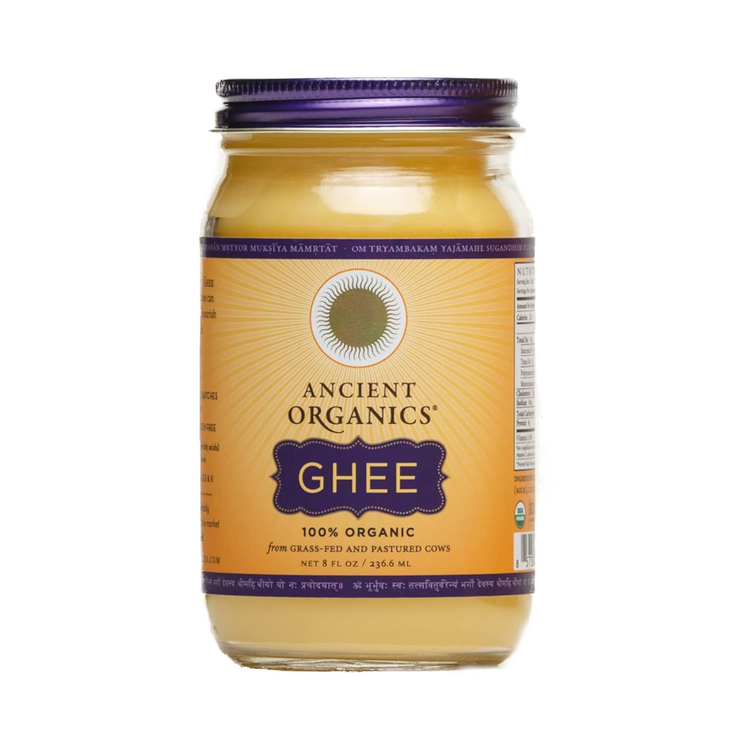 Ancient Organics Ghee, Organic Grass Fed Ghee Butter – Gluten Free Ghee, Clarified Butter, Vitamins & Omegas, Lactose Reduced, 100% Certified Organic, Kosher, USDA Certified – 8 Fl Oz (Pack of 1)