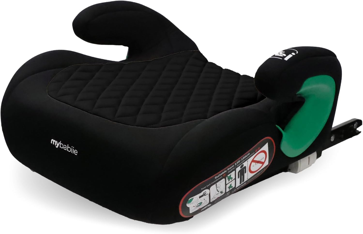 My Babiie MBCSB25 Booster Max Seat - ISOFIX, R129 i-Size 125-150cm (Group 3, 6 to 12 Years Approx.) Portable Child Car Seat, Comfortable for Kids, Compact, Lightweight - Black Quilted