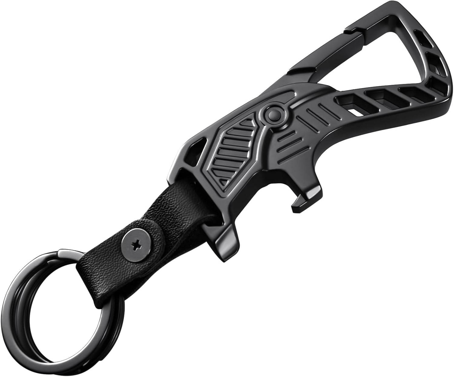 Heavy Duty Carabiner Clip keychain,Bottle Opener Car Key Chain with 2 key Ring for Men and Women Black
