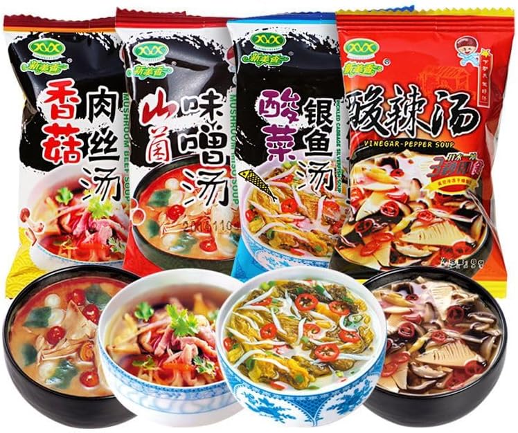 Freeze-dried vegetable soup,Hot and sour soup,Sauerkraut soup,mushroom soup,brewed instant soup,healthy and nutritious breakfast,convenient side dishes,soup gifts (Mixed flavor,10 packs)