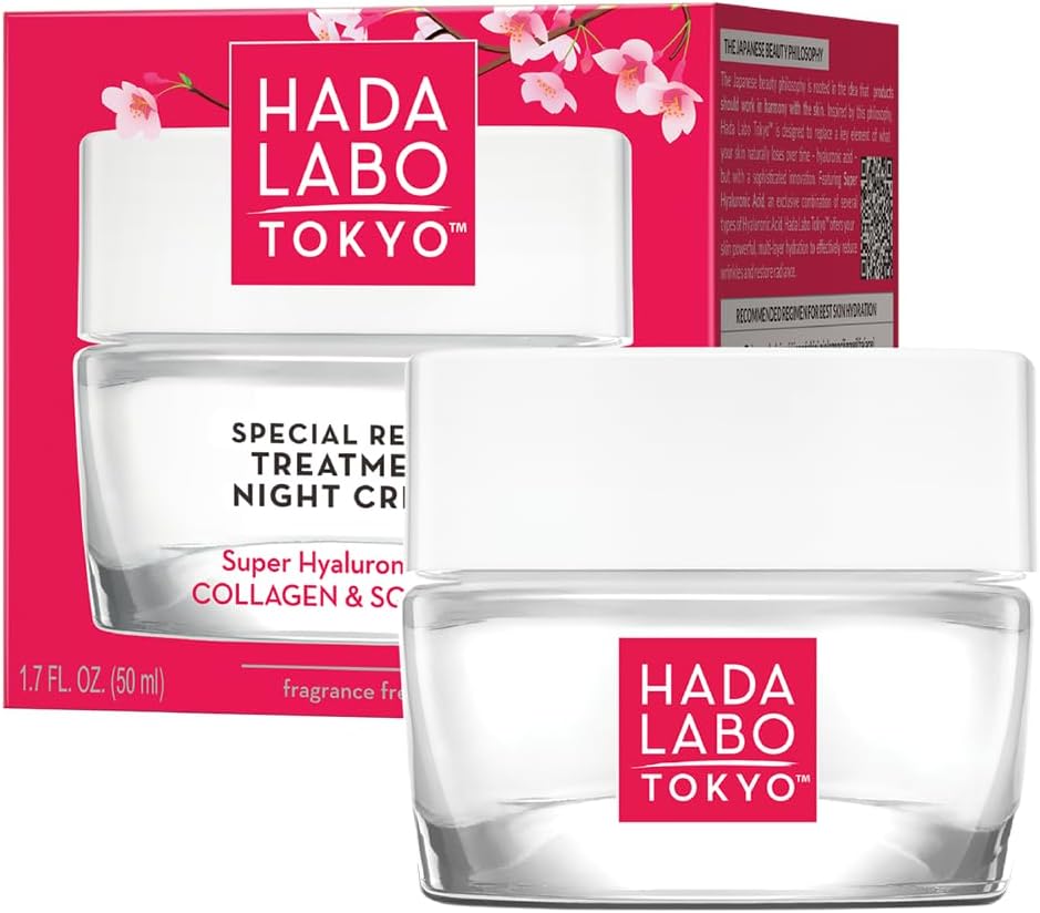 Hada Labo Tokyo - Anti-Ageing Special Repair Treatment Night Cream with Super Hyaluronic Acid, Collagen & Squalane, for Age 40+, 50 ml Jar (Pack of 1)