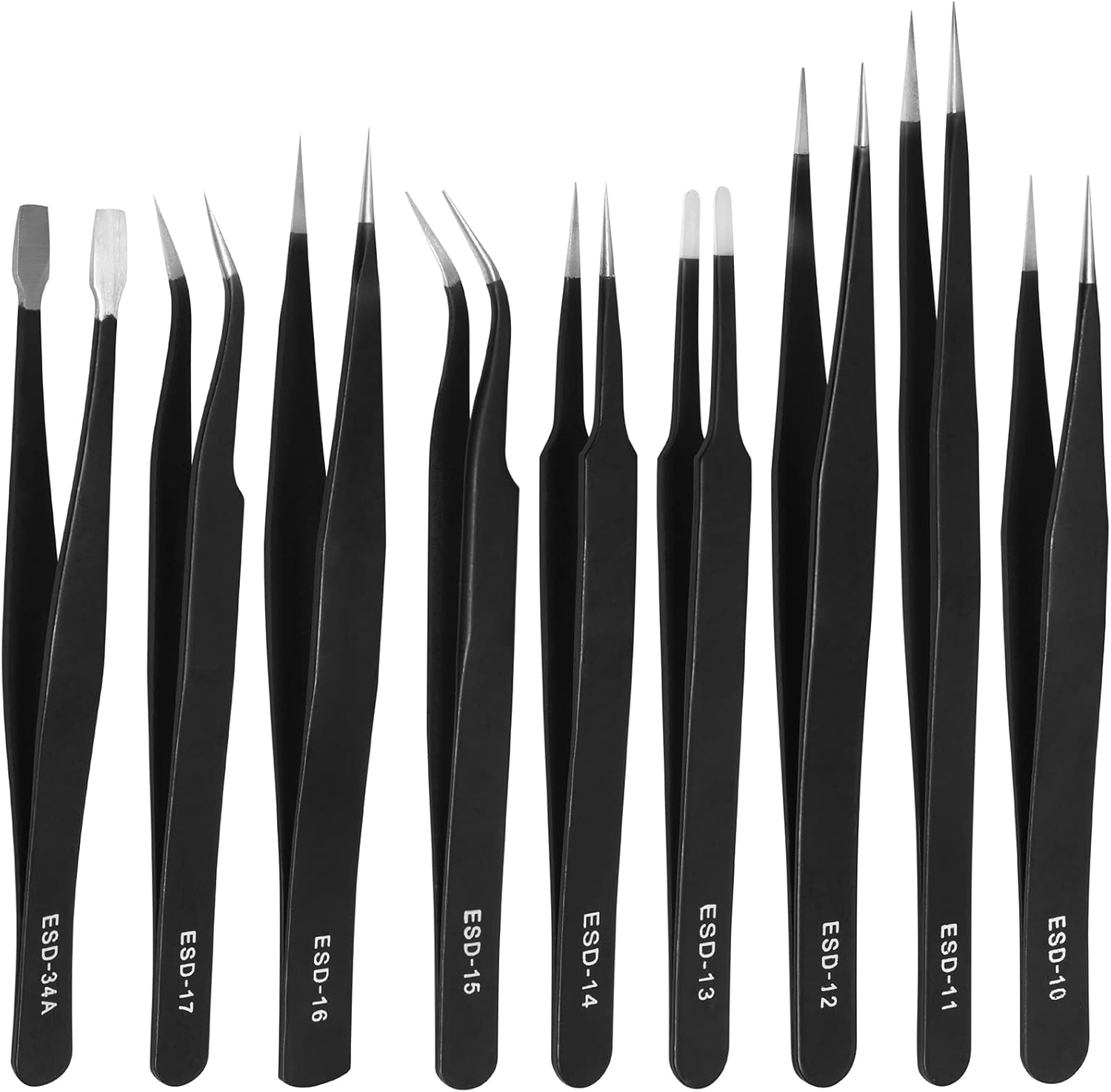 TOPBELIEF Precision ESD Tweezers Set, 9 Pcs Anti-Static Stainless Steel Tweezers, Non-Magnetic Multi-Function Craft for Electronics, Jewelry Manufacturing, Laboratory, Repairing, Hobbies