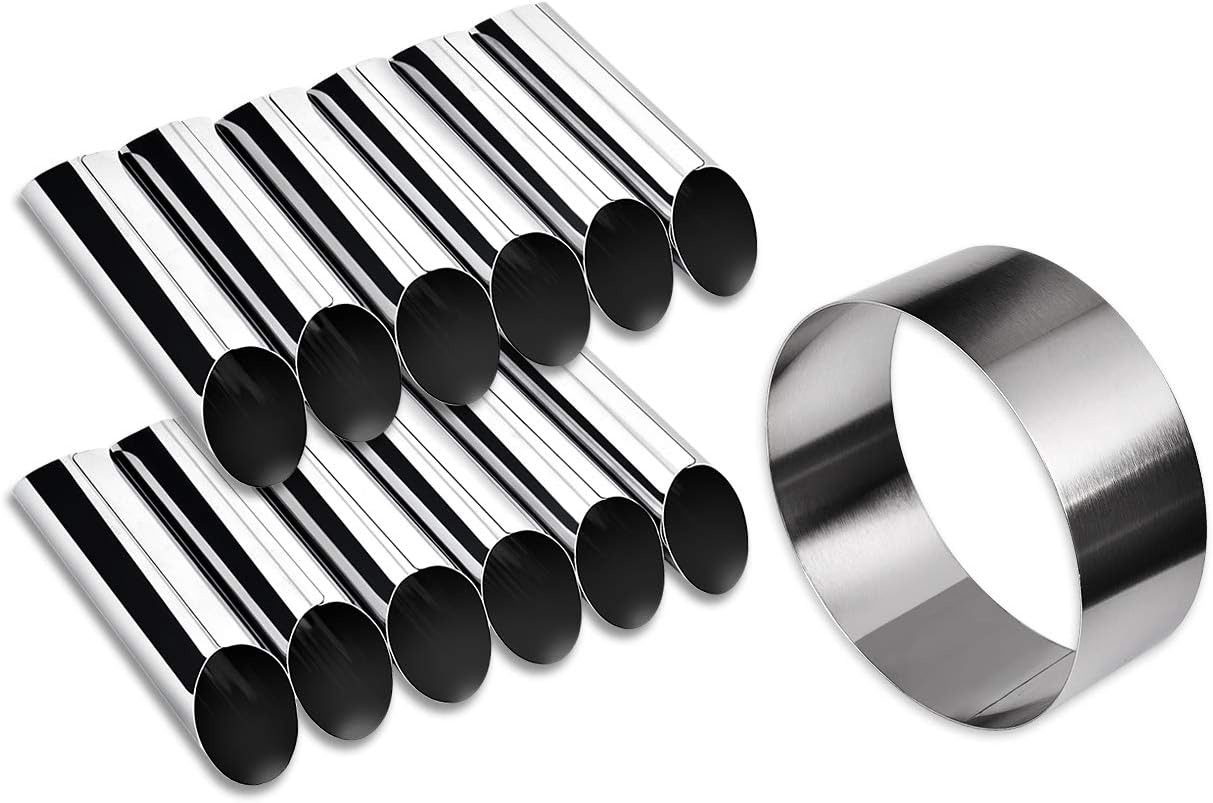 SCSpecial Cannoli Tubes Kit 12 Pieces Stainless Steel Canolli Shell Molds with Cake Ring Mold DIY Canoli Forms for Baking