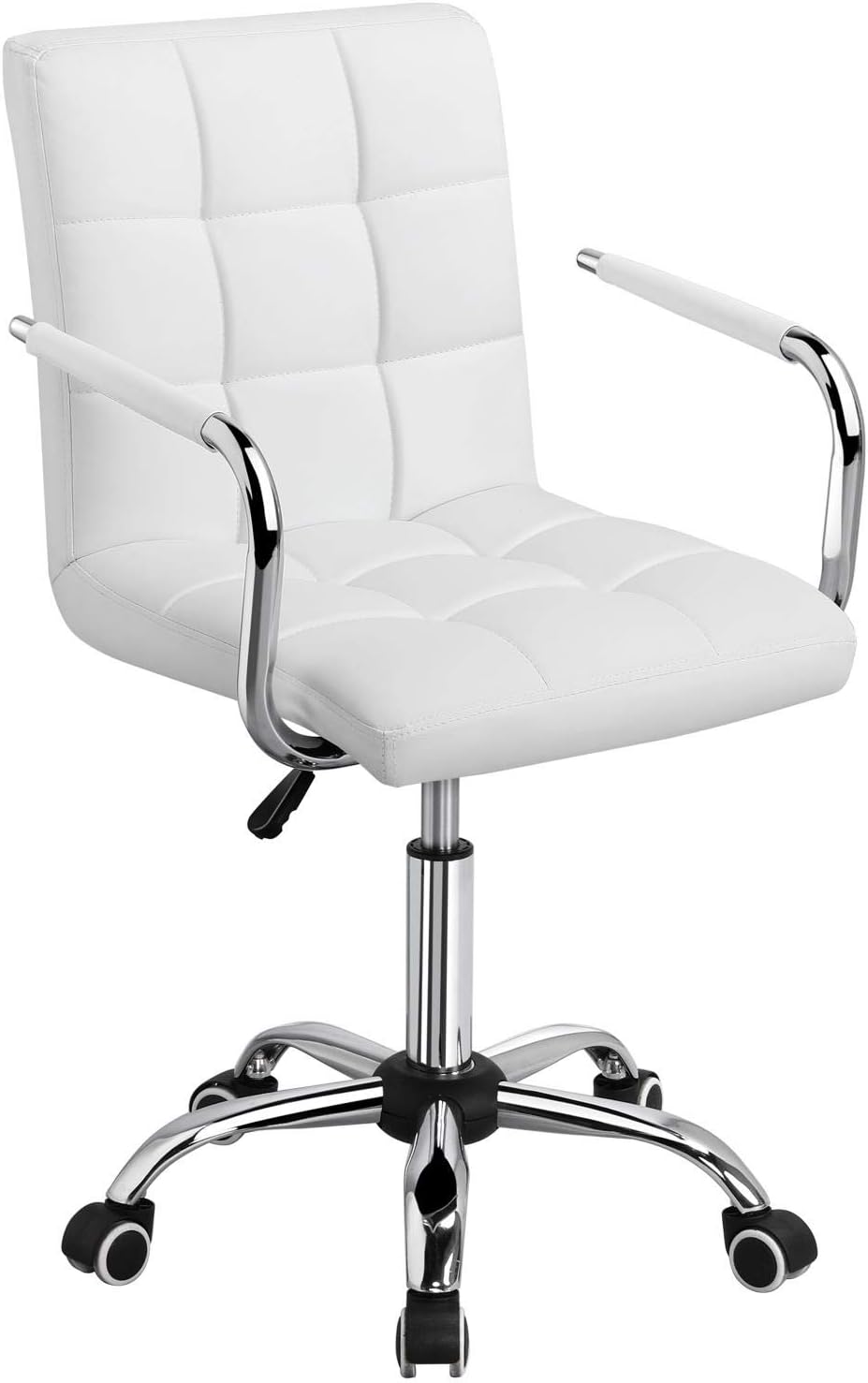 Yaheetech Adjustable Home Office Chair Leather Computer Desk Chair Mid Back Task Chair with Arms and Wheels for Study or Work White