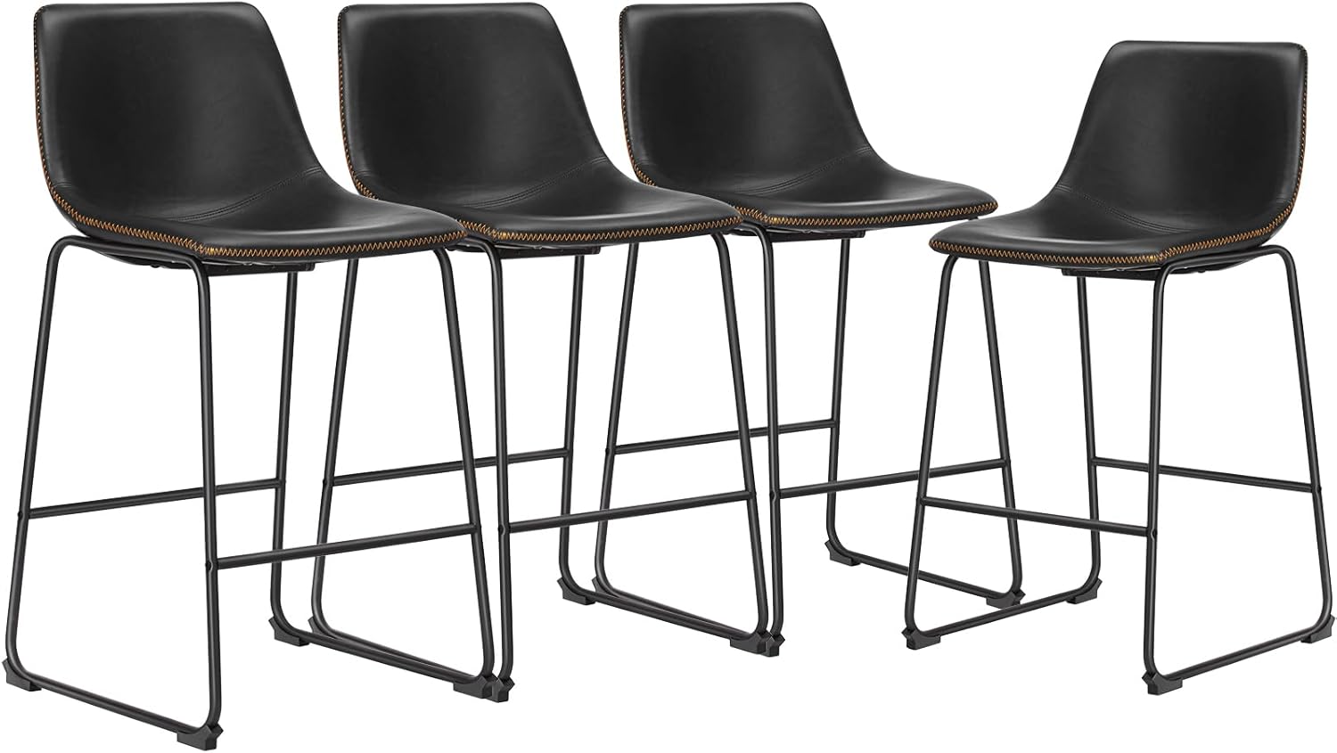 DUMOS 26 Inch Counter Height Bar Stools Set of 4, Modern Faux Leather High Barstools with Back and Metal Leg, Bar Chairs for Kitchen lsland, Black