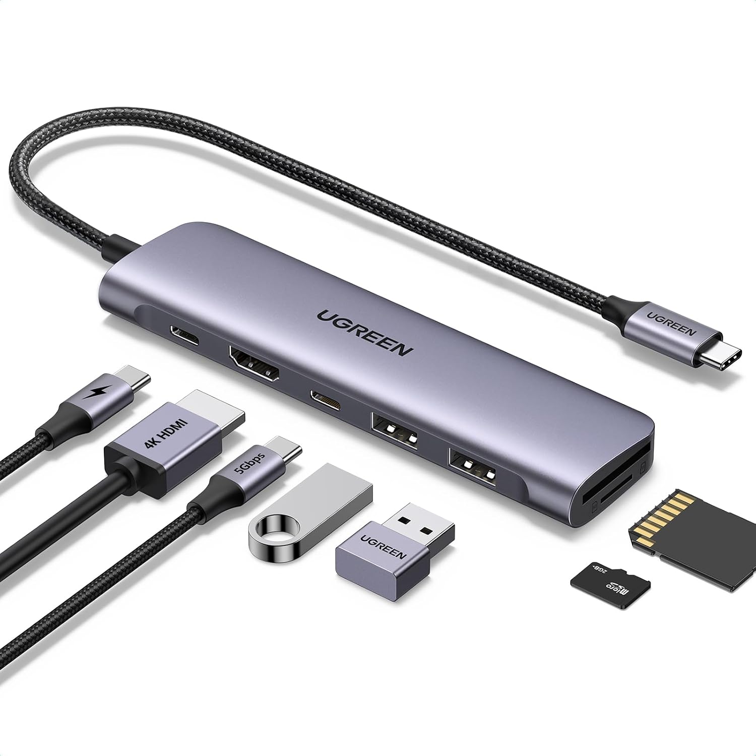 UGREEN USB C Hub, 7-in-1 Revodok USB Hub for Laptops, 4K HDMI to USB-C, 100W PD, microSD SD Card Reader, 3x USB-A/C Ports, Compact Aluminum Multiport Adapter for MacBook Neo/Air/Pro, HP, Dell, iPad