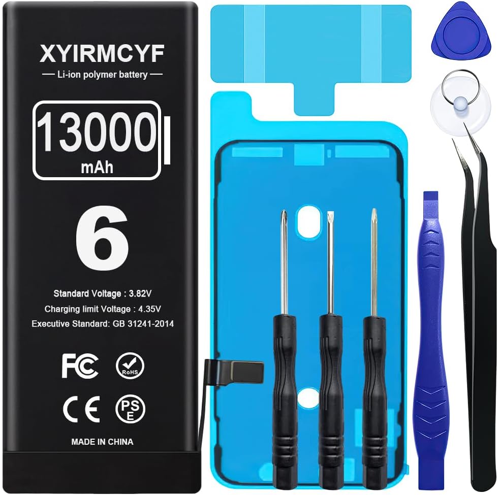 13000mAh Super Capacity Battery Compatible with iPhone 6/6G, 0 Cycle Li-Polymer Replacement Battery for iPhone 6/6G, with Professional Repair Tool Kit