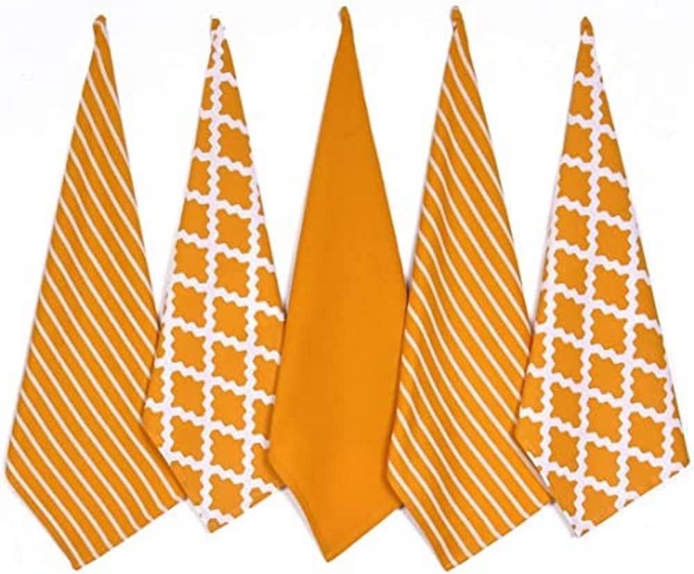 Penguin Home Premium 100% Pure Cotton Tea Towel for Kitchen, Set of 5 Kitchen Towels, Soft & Durable Kitchen Cloths Towel Set, Machine Washable, 65 x 45 cm Colour - Ochre
