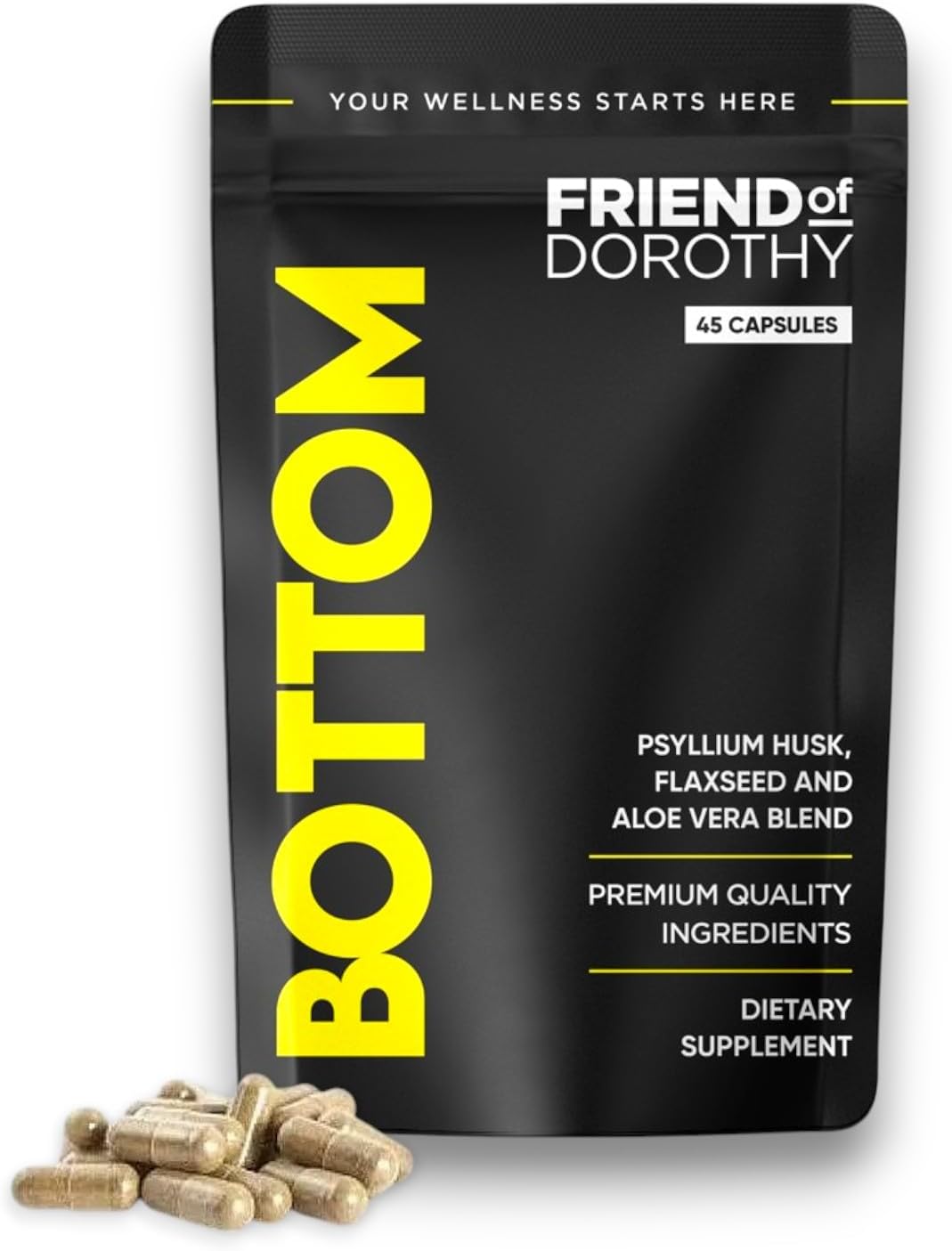 Friend of Dorothy - Bottom - Fiber Supplement - Psyllium Husk, Flaxseed & Aloe Vera - Digestive Support, Healthy Regularity & Daily Fiber for Men - 45 Capsules