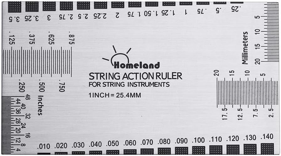 Alnicov Stainless Steel String Action Ruler Guitar Setup Gauge Luthier Measuring Tool with User Guide for Electric, Acoustic & Bass Guitars