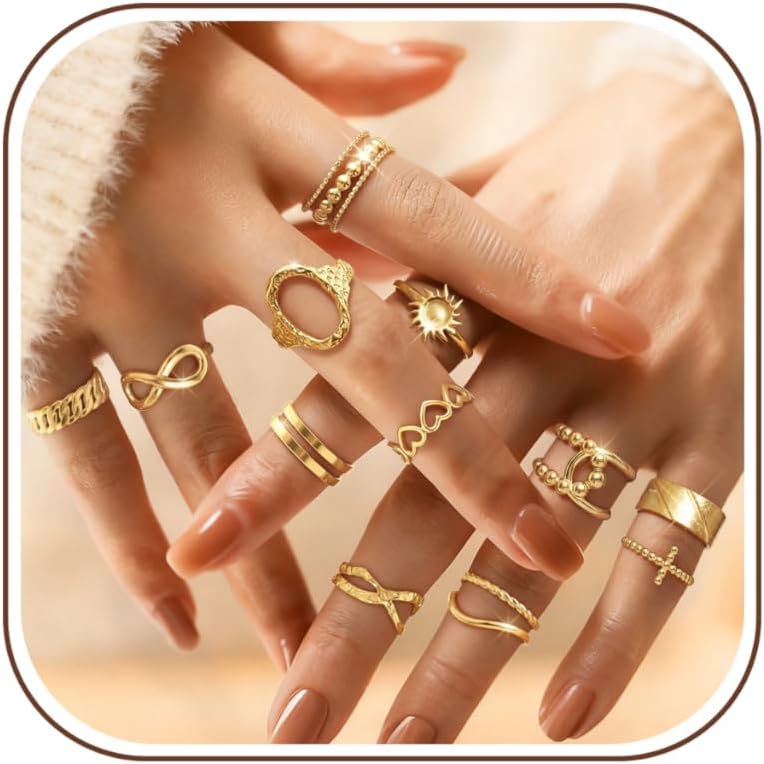 Adramata 12 Pcs Women's Ring Stainless Steel Ring Adjustable