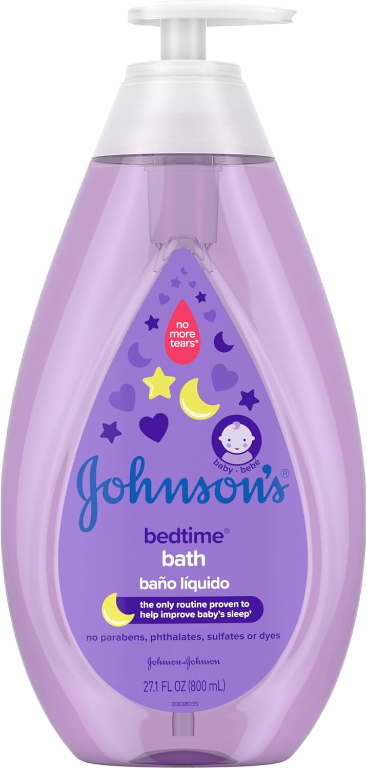Johnson's Bedtime Baby Bath with Soothing NaturalCalm Aromas, Hypoallergenic & Tear-Free Liquid Baby Bath Formula, No Parabens, Sulfates, Dyes, or Phthalates, 27.1 fl. oz