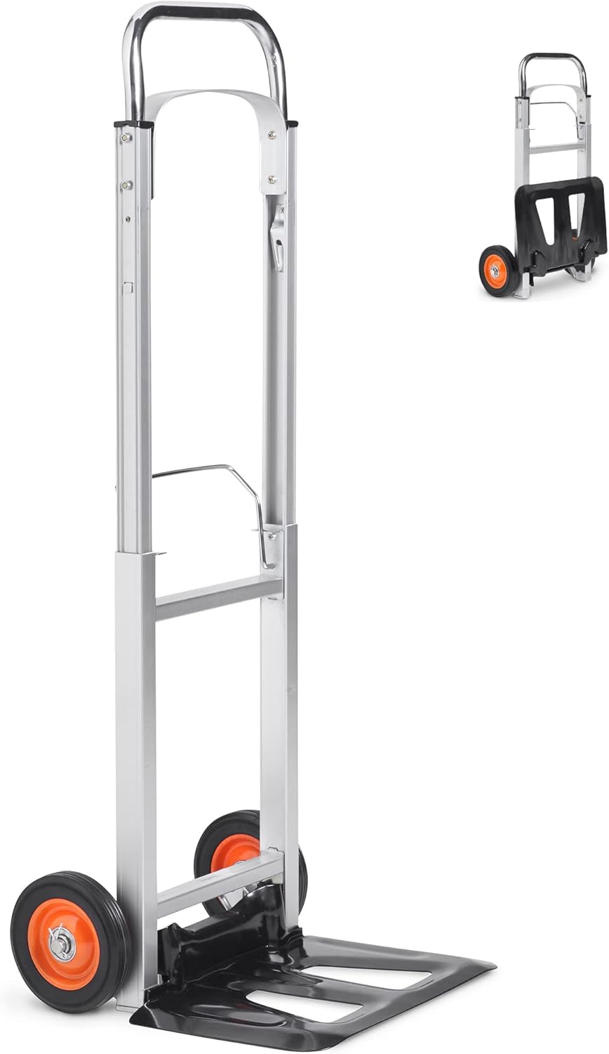 VonHaus Sack Truck Folding Hand Trolley - Industrial Aluminium 90kg Folding Sack Barrow for Convenient Lifting & Moving at Home, Office & Outdoors