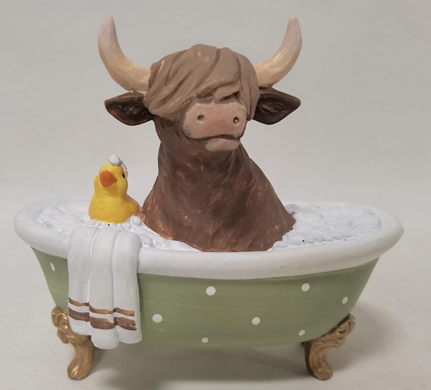 Hobby Lobby Adorable Highland Cow in Polka Dot Bathtub Figurine, 6.14" x 3.3" x 5.63", Bathroom Decor