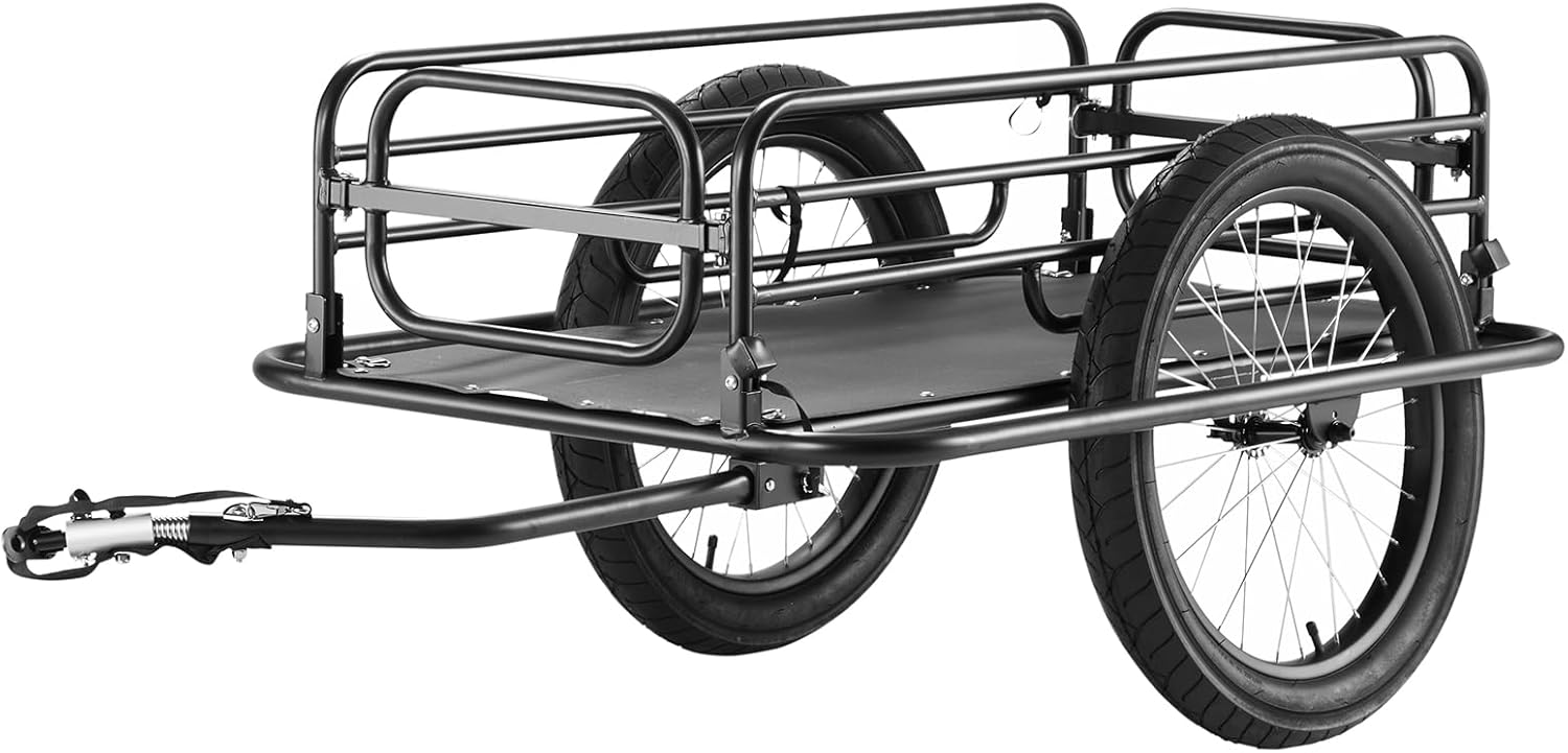 VEVOR Bike Cargo Trailer, 70/275 lbs Load Capacity, Foldable Compact Storage & Quick Release with Universal Hitch, 20" Wheels, Fits Most Bike Wheels, Carbon Steel Frame, Heavy-Duty Bicycle Wagon Cart