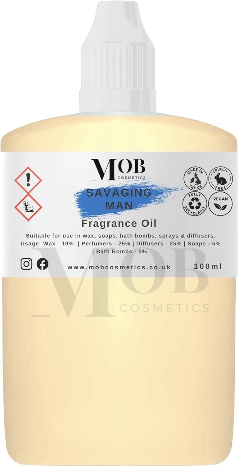 Luxury and Designer Fragrance Oil | Highly Concentrated | Perfect for Candles, Soaps, Bath Bombs, Diffusers, Wax Melts | UK Made | Vegan (Savaging Man, 100ml (Pack of 1))