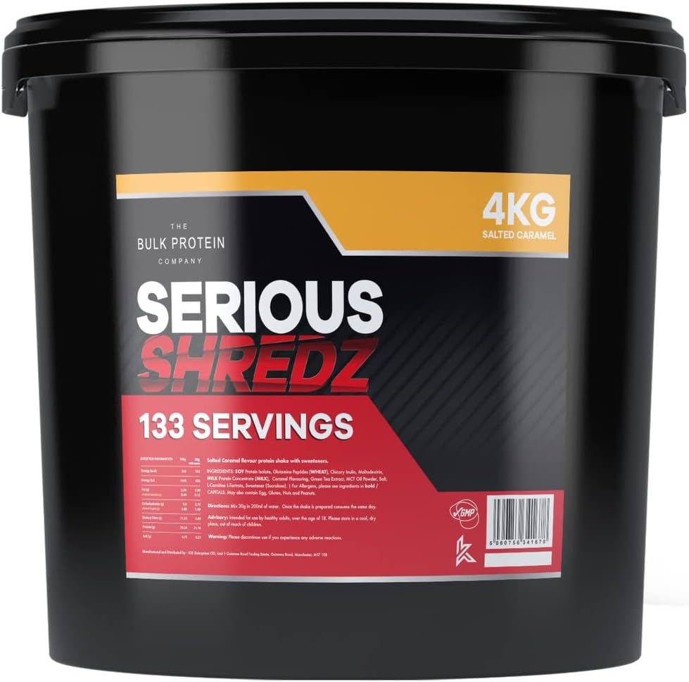 Serious Shredz 4kg – Diet Whey Protein Powder – Contains L-Carnitine L-Tartrate and Green Tea Extract – Supports Lean Muscle Growth, 133 Servings – The Bulk Protein Company (Salted Caramel)