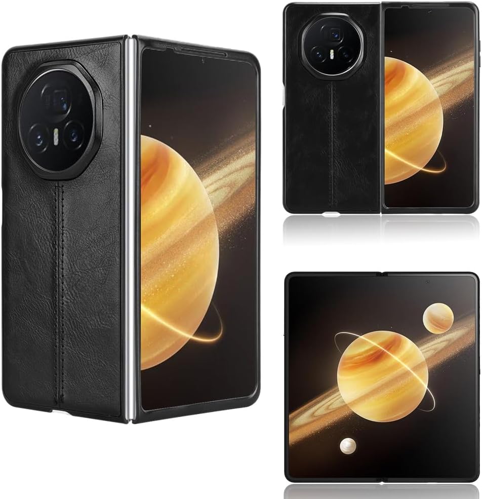 Phone Cases Compatible with Honor Magic V3,Retro PU Leather Ultra Slim Shockproof Compatible with Honor Magic V3 5G FCP-AN10 Case Cover Black