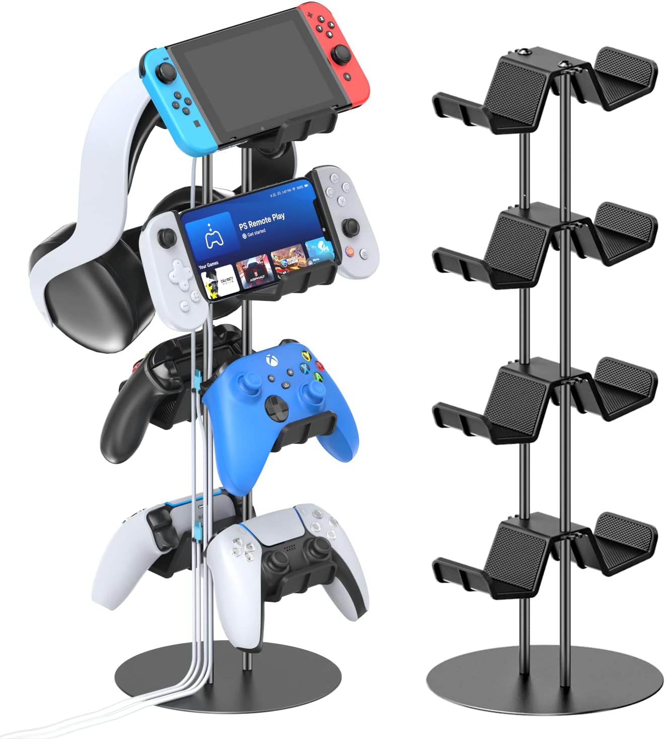 Kosker Controller Stand 4 Tiers with Headset Stand for Desk, Universal Controller Holder Compatible with Xbox PS5 PS4 Nintendo Switch, Headset Hanger & Desk Mounts for 8 Packs Controller