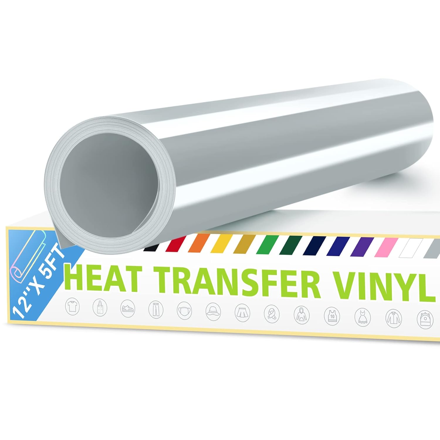 12" x 5ft HTV Vinyl Rolls, Heat Transfer Vinyl for Fabric, HTV Vinyl for Shirts, Iron on Vinyl for All Cutter Machine - Easy to Cut for Heat Vinyl, Permanent Vinyl (Silver Grey)