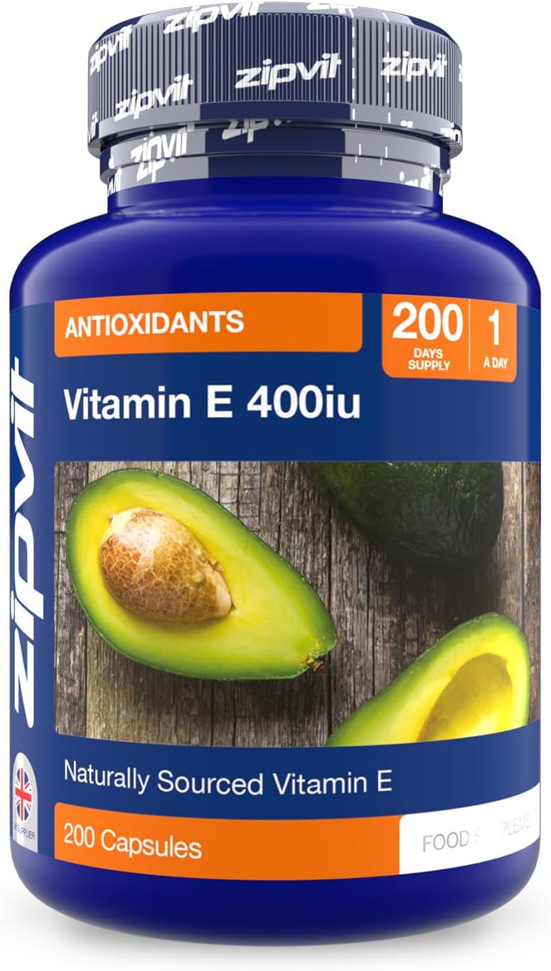 Zipvit Vitamin E Capsules 400IU, Natural D-Alpha Tocopherol, Supports Cell Protection from Oxidative Stress, 200 Capsules, Vitamin E Supplement