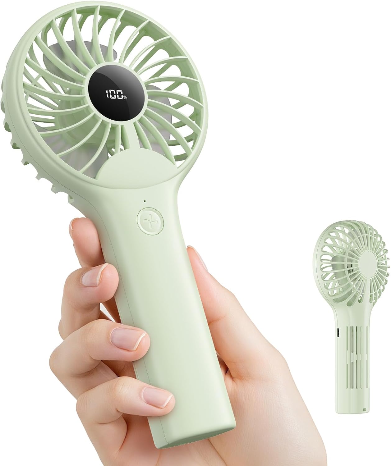 Portable Handheld Mini Fan, Personal Travel Fan, Small and Powerful, 2000mah Rechargeable Battery, 5 Speed Wind, Led Display, Back Air Outlet, for Stylish Kids Girls Women Summer Gift-Avocado Green