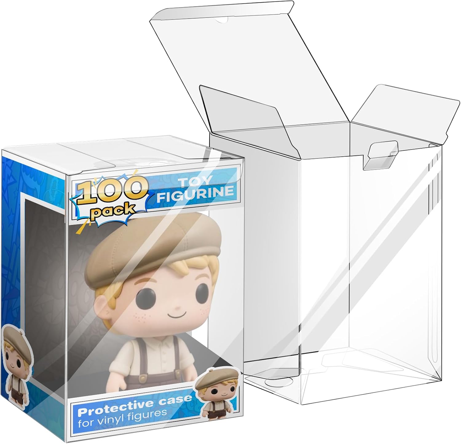 YixangDD 100 Pack Clear Protectors Case Compatible with Funko | 4" Pop Figures Case Protectors, 0.38mm Crystal Clear Display Cases for Collectibles with Locking Tab