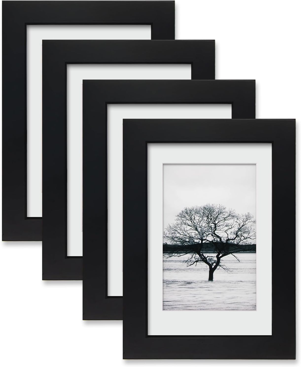 Egofine 6x4 Photo Frames,100% Solid Wood Frames with Acrylic Glass Set of 4,Matted for 3.5x5/4x6 inch Picture,6x4 Picture Frames for Tabletop and Wall Mounting,10x15 cm Small frames for Printing,Black