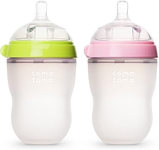 Comotomo Natural Feel Baby Bottles, Green & Pink, 250ml (8 oz)