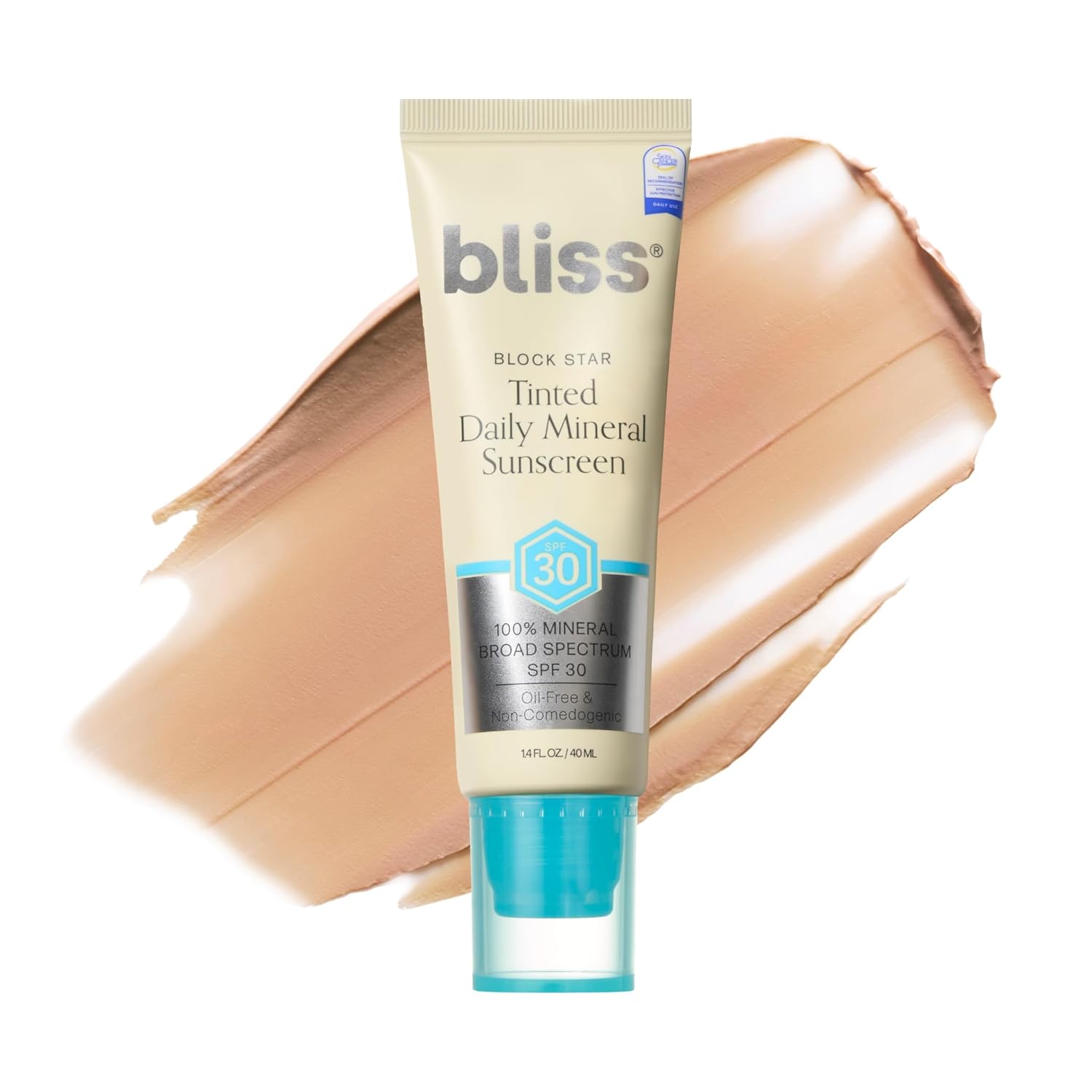 Bliss Block Star SPF 30 Daily Tinted Sunscreen with Zinc Oxide, Sunscreen & Makeup Primer- All Skin Tones - 100% Mineral Broad Spectrum Sunscreen with Titanium Dioxide & Antioxidant Blend,- 1.4 fl oz.