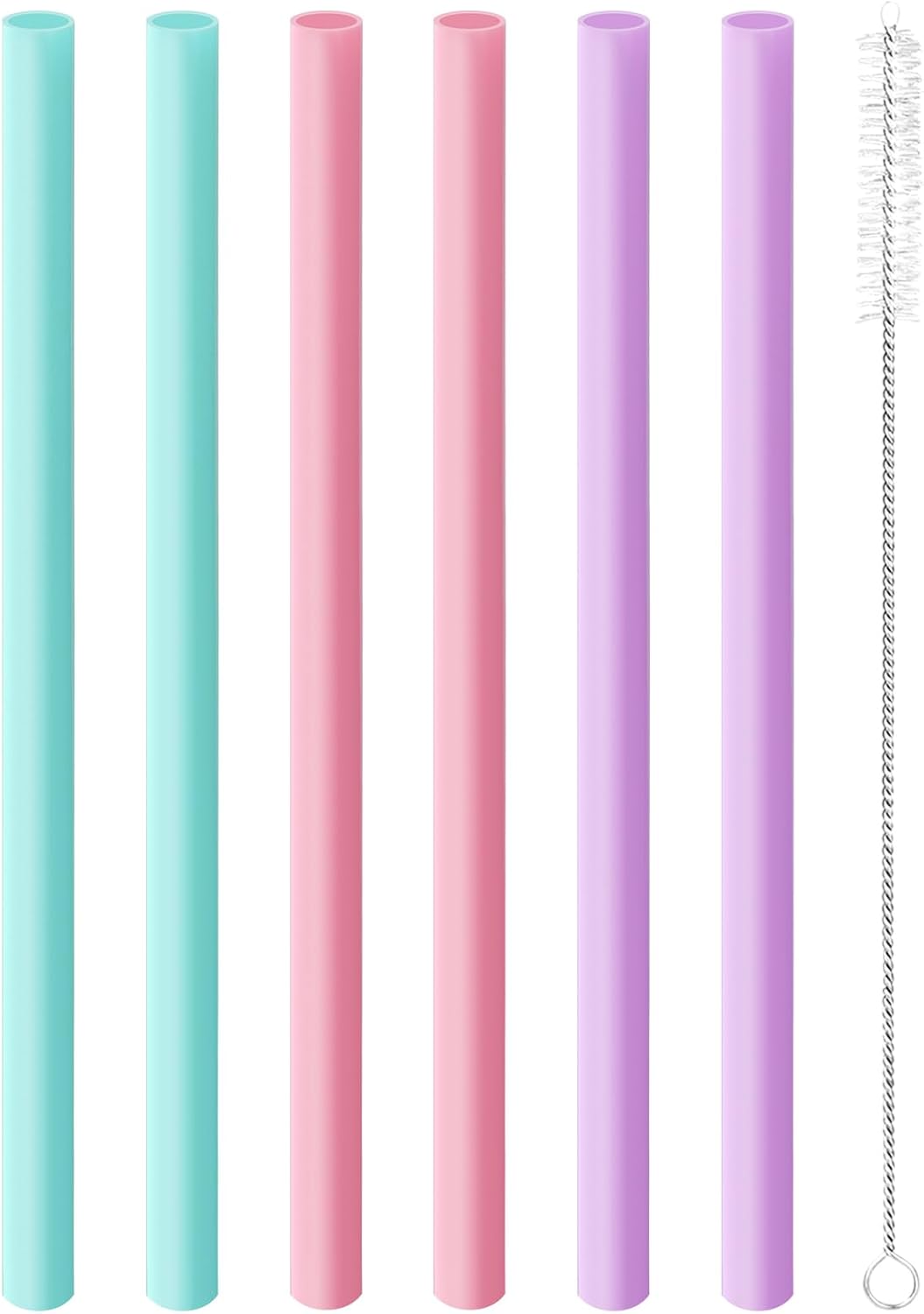 Joshey 6PCS Replacement Straws for Owala FreeSip 24oz & 32oz Water Bottles - Reusable Plastic Straws with 1 Cleaning Brush, Travel Tumbler Accessories Parts - 3 Colors (Pink, Green, Purple)