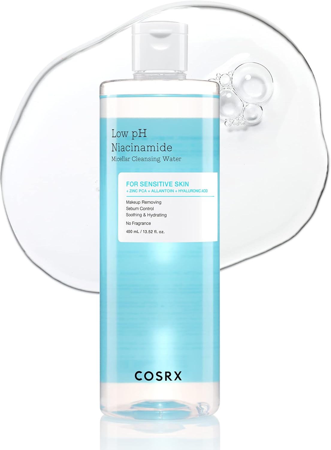 COSRX Low pH Niacinamide Micellar Cleansing Water 13.52fl.oz/400ml, Daily Mild Facial Cleansing Wash for Sensitive Skin, Sebum Control, Paraben Free, Korean Skincare