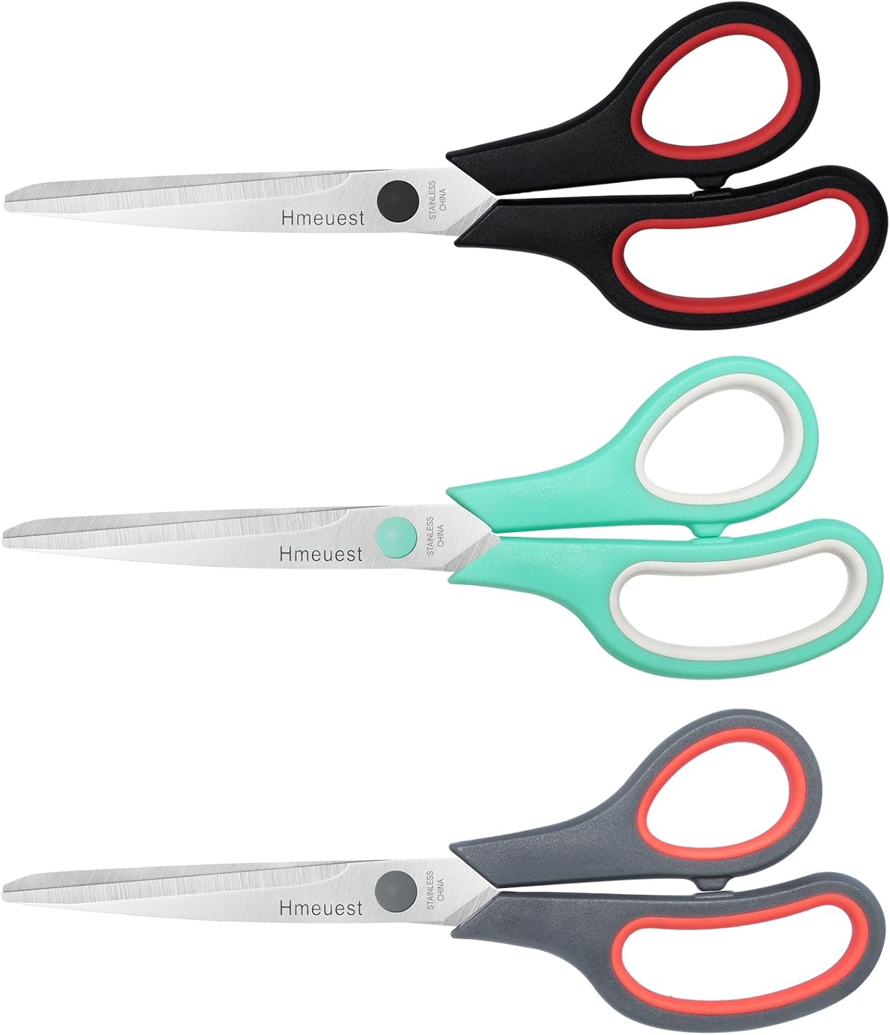8" Scissors, Multipurpose Scissors with Sharp 2mm Thick Blades, Soft Grip Handle, Heavy Duty Stainless Steel, for Home Offices Schools, 3 Pack