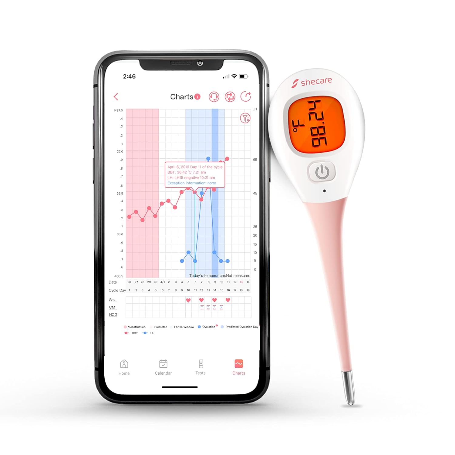 Digital Basal Body Thermometer for Ovulation with Backlight LCD Display Backlit,Fertility BBT Thermometer High Precision Oral Thermometer,Accurate 1/100th Degree Works with Shecare APP
