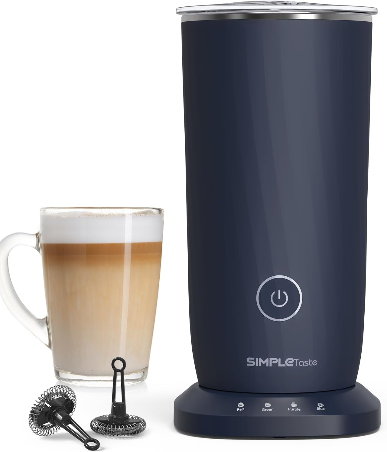 SIMPLETASTE Milk Frother, 4-in-1 Electric Milk Steamer, Automatic Warm and Cold Foam Maker and Milk Warmer for Latte, Cappuccinos, Macchiato(Dark Blue)