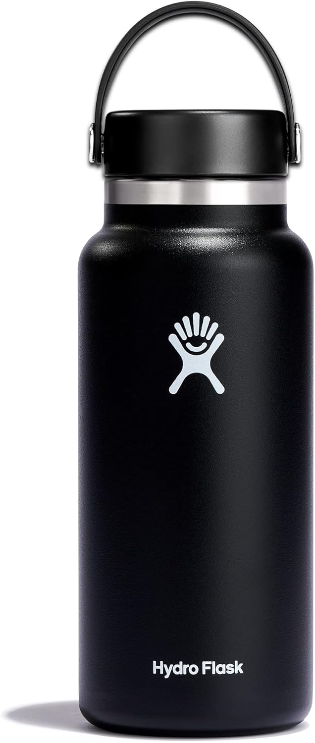 Hydro Flask Wide Mouth vacuum insulated stainless steel water bottle with leakproof closeable lid for cold water drinks, sports, travel, car and school