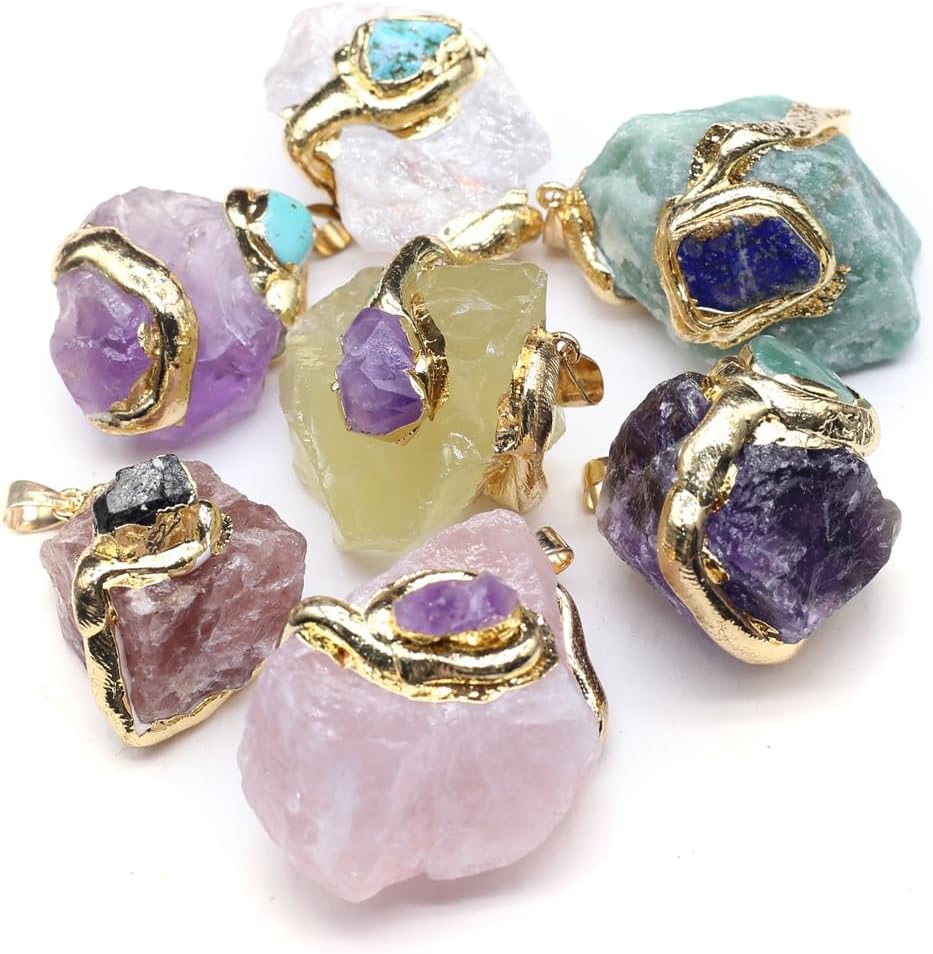 LHJ 5 Pcs Natural Stone Pendants Random Irregular Raw Shape Healing Crystal Agate Charms Semigemstone Inlaid for Jewelry Making Necklace Gift