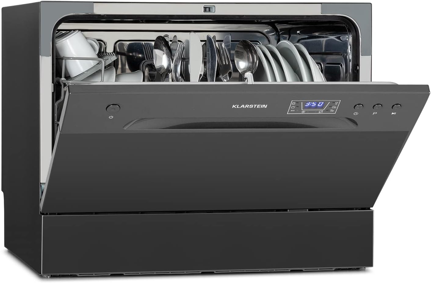 Klarstein Table Top Dishwasher, 6 Place Setting Mini Quiet Operation Countertop Dishwasher w/ Washing Programs, Compact Tabletop Easy To Install Homes/Office Small Grey