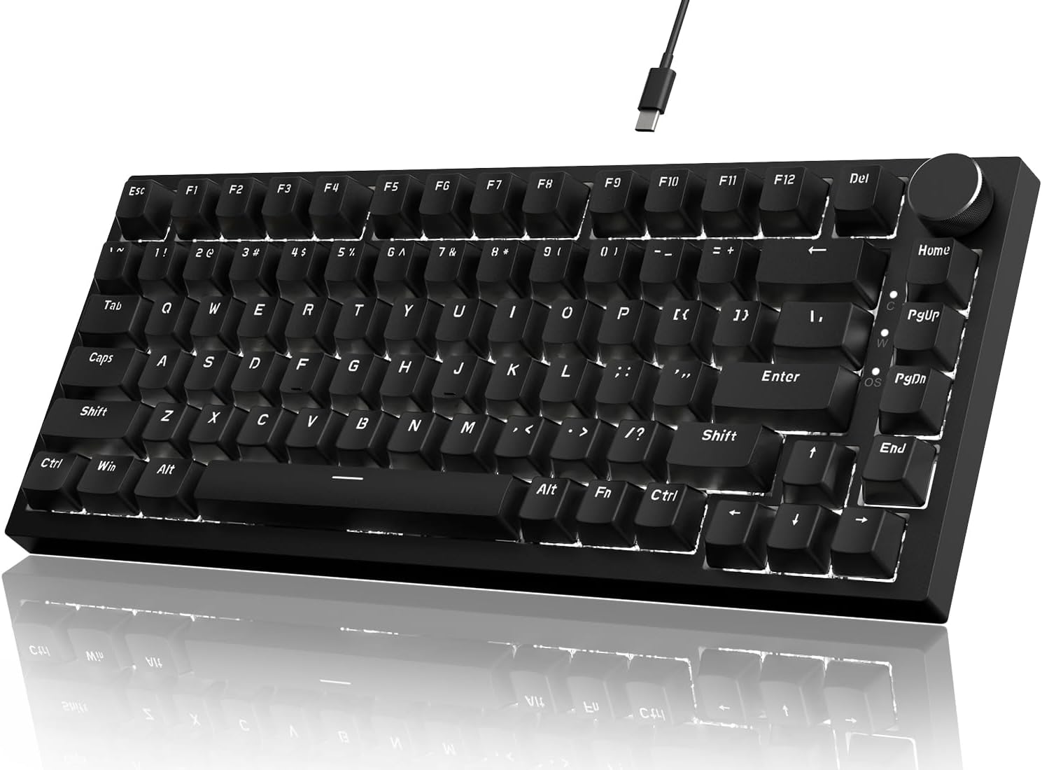 YINDIAO Ajazz AK820 Mechanical Keyboard with CNC Knob Control,75% ANSI Layout,81Keys Gasket Mount Wired Gaming Keyboard,5 Sound Absorbing Foam,Hot-swap Red Switch,White Backlit,for PC,MAC (Black)