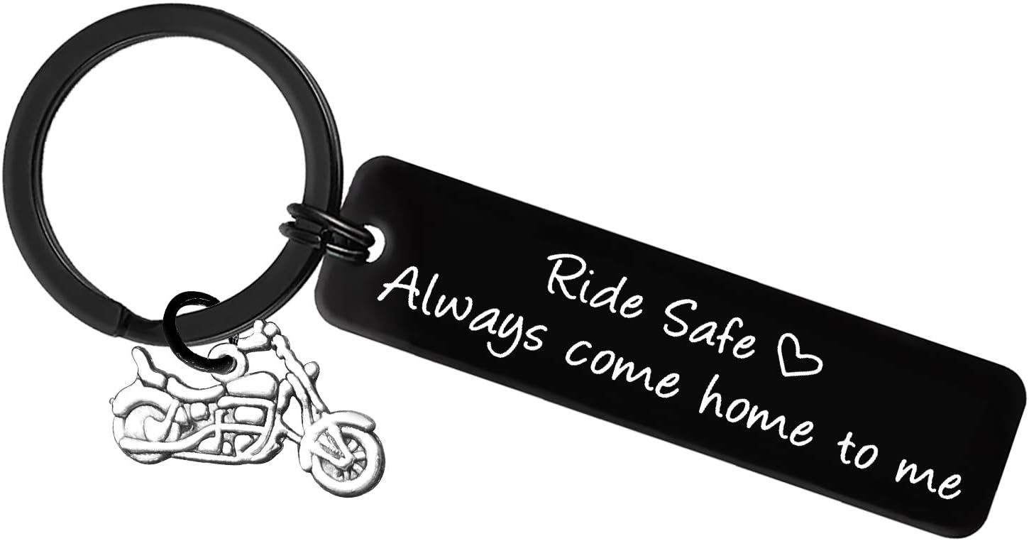 Ride Safe Keyring Biker Gifts Ride Safe Always Come Home to Me Keyring for Boyfriend Husband Fathers Day Christmas Birthday Valentines Gift Motorcycle Keychain for Men Dad Son
