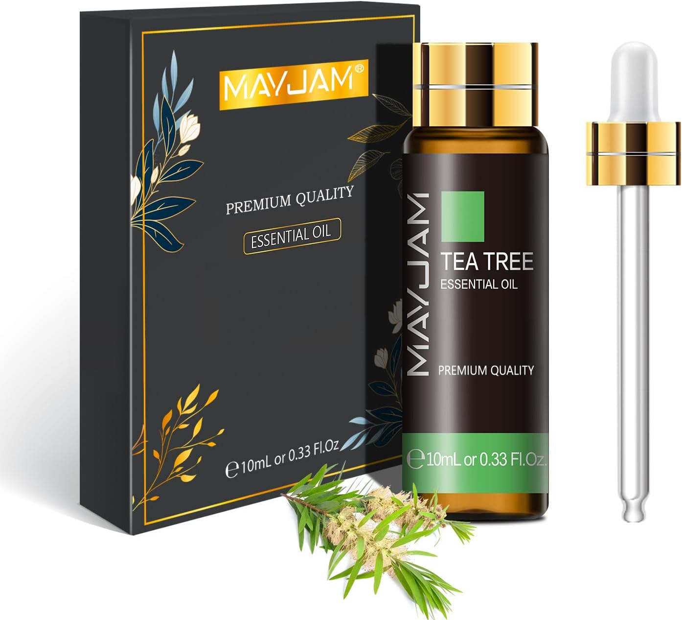 MAYJAM Tea Tree Essential Oil 10ML - Pure, Undiluted - Premium Quality Essential Oils with Glass Dropper - for Diffuser and DIY Candle Making