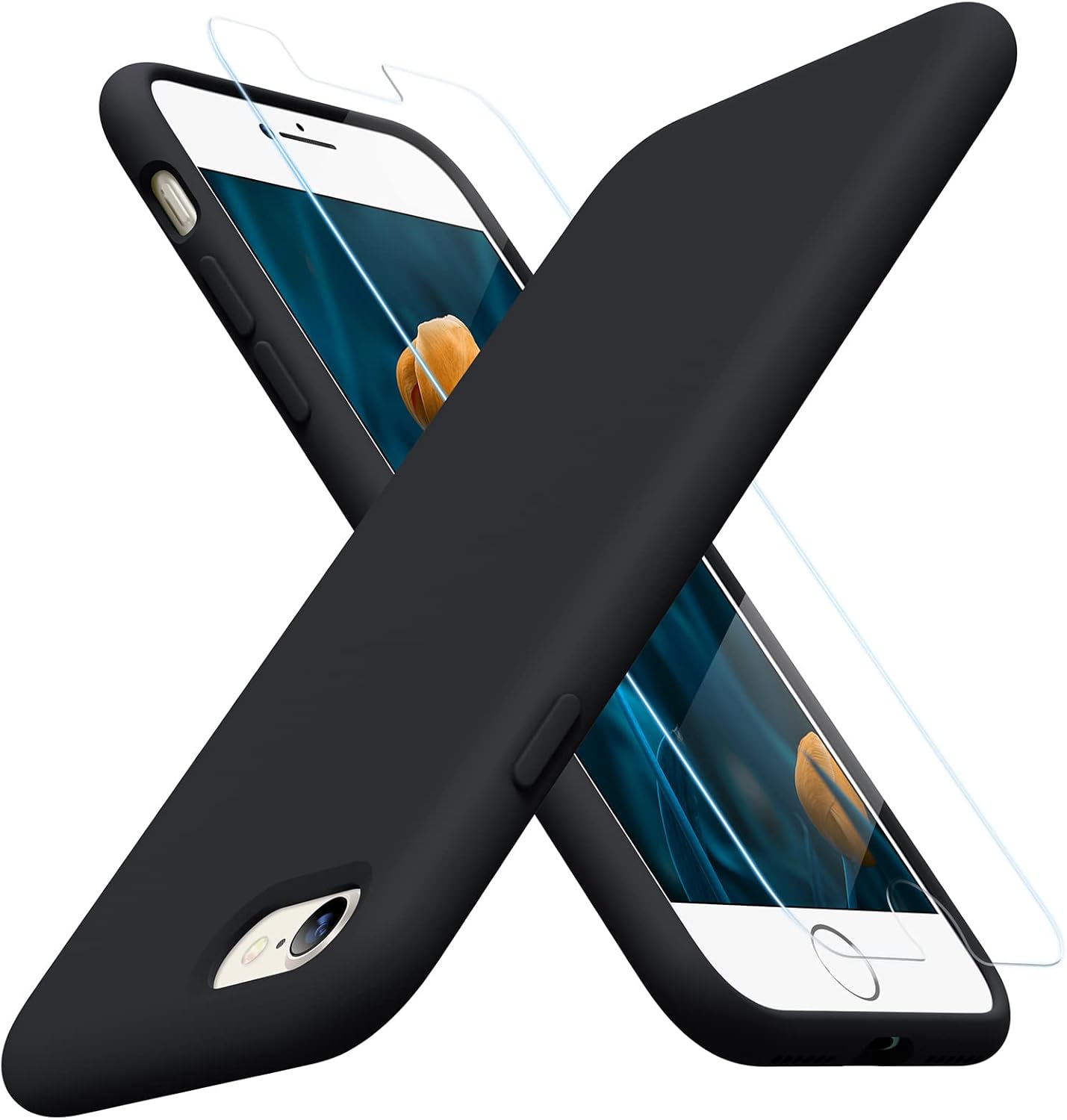 Miracase Ultra Slim Designed for iPhone SE 2022/ SE 2020/iPhone 7/iPhone 8 Case with Screen Protector, Multi-Color Silicone Shockproof Phone Case(Black)