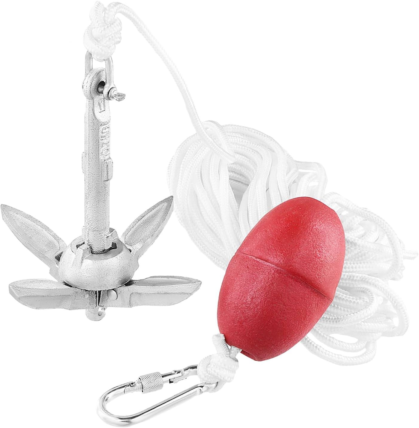 QWORK® kayak anchor 3.3 lb, folding grapnel anchor, include 10M/ 32.8 ft Anchor Tow Rope,a buoy ball and a storage bag, for Fishing Kayaks,Canoe,Jet Ski