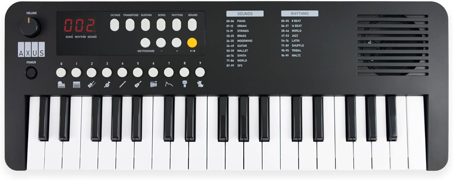 Axus 37 Mini Portable Keyboard in Midnight Black - Fun Electric Piano for Beginners, USB-C or Battery Power
