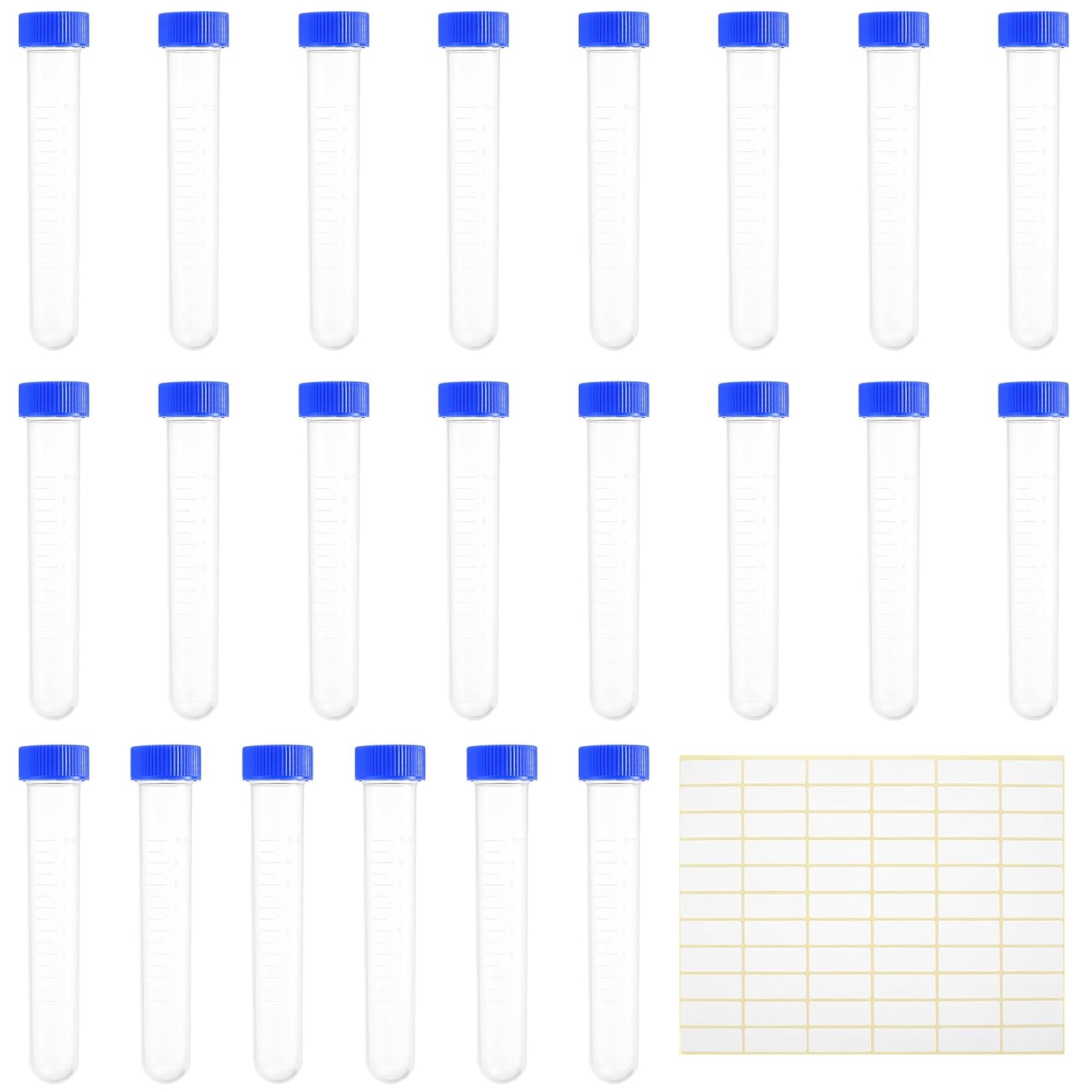 22 Pcs Plastic Centrifuge Tubes, 10ml Test Tubes Sample Vials with Screw Caps, Clear Graduated Conical Specimen Sample Tubes for Laboratory Pigments Experiments Lab Industrial Use, with 1 Sticker