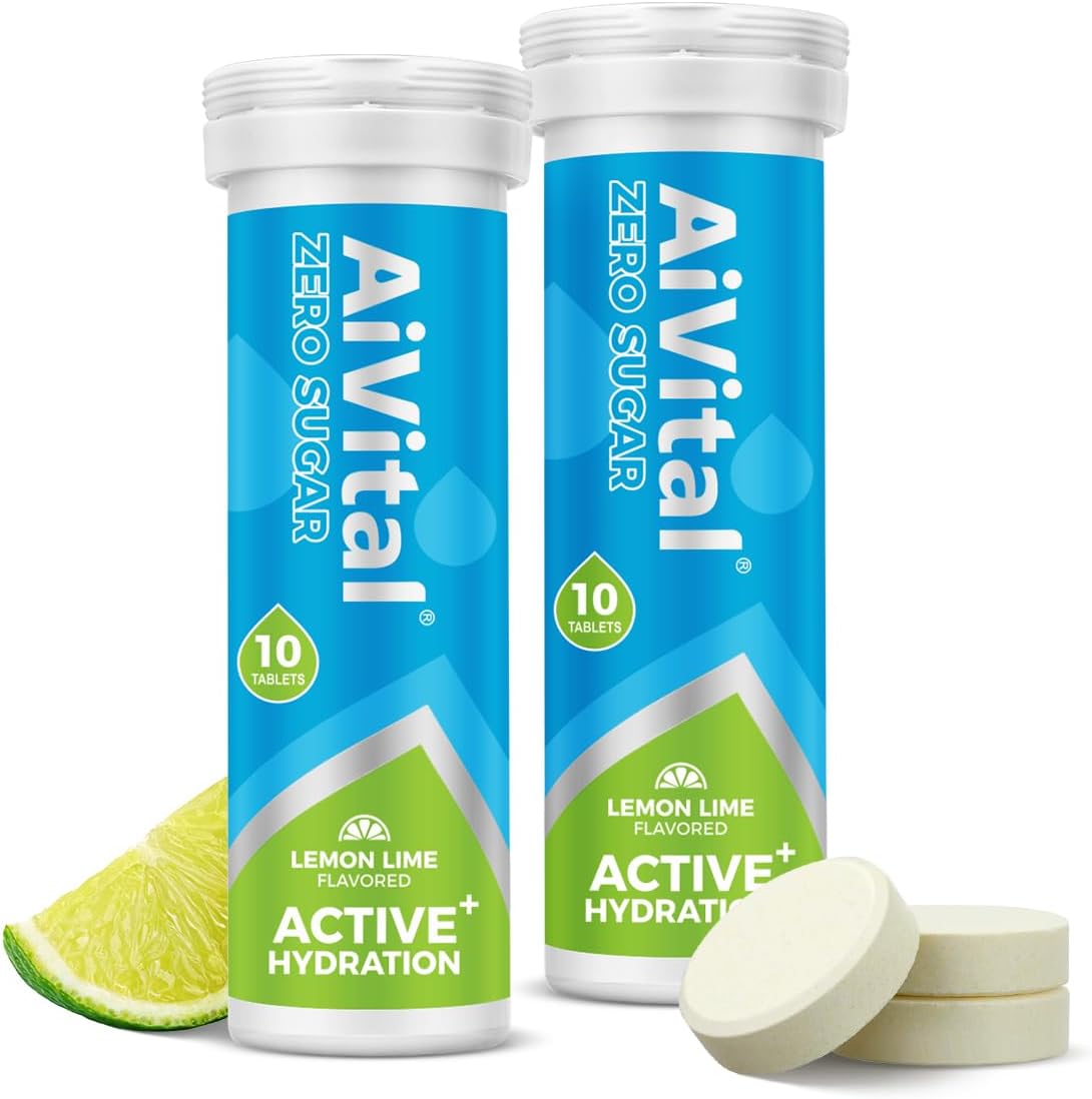 AiVital™ Sugar Free Electrolyte Tablets, Essential Electrolytes with BCAA and Selenium for Active Hydration-No Sugar, Keto Friendly, Vegan and Non-GMO, 20 Servings
