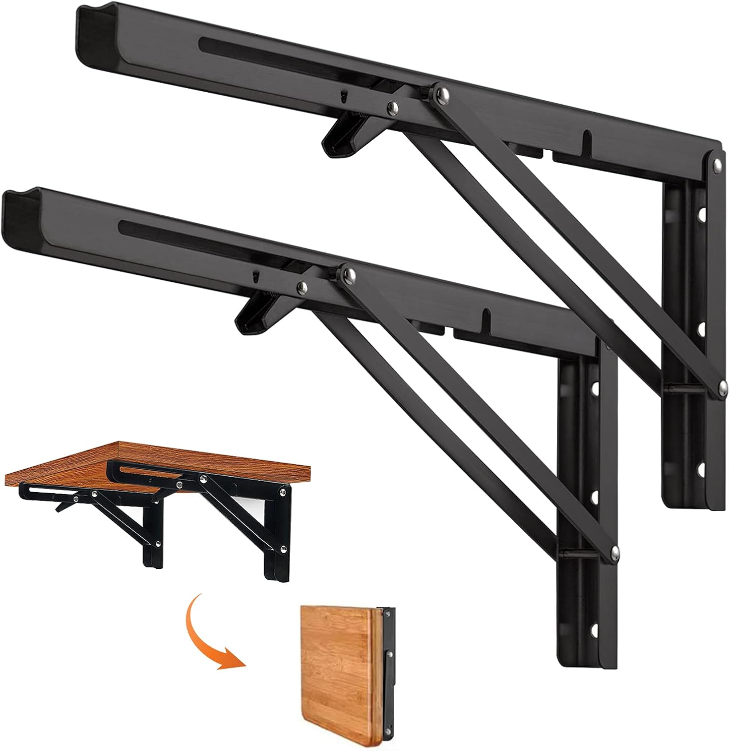 Pack of 2 Folding Shelf Brackets 12in (Max Load 132lb) Heavy Duty Outdoor, Shelf Brackets & Supports, Folding Hinge for Home, Kitchen, Office, Grill