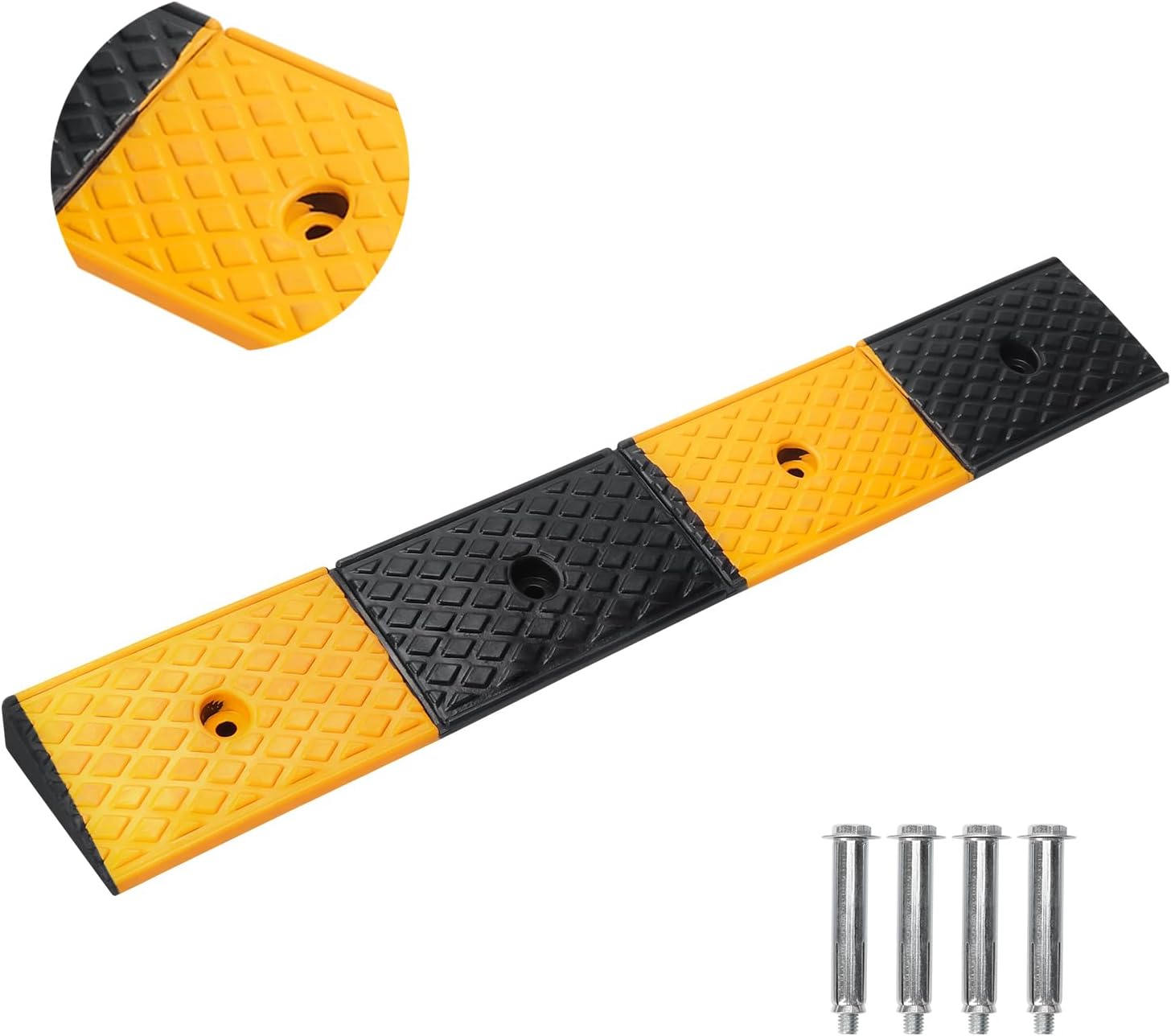 bimiti 2" Rubber Car Kerb Ramp, 100x15x5cm Extra Long Curb Ramp with 4 Bolts, Non-slip Door Step Ramps, 5cm Height Heavy Duty Threshold Ramp for Garage Sidewalk Wheelchair Bike Motorcycle Truck