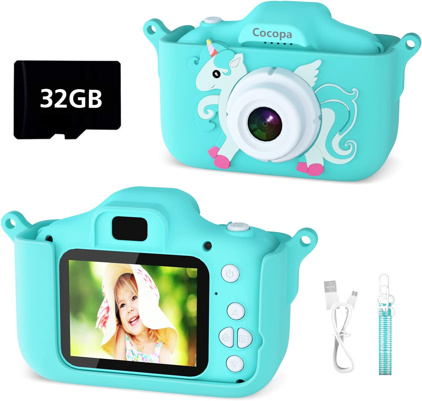 Kids Camera Digital Camera for 3-12 Year Old Girls,1080P HD Video Camera for Kids with 32GB SD Card/2 Inch IPS Screen, Birthday Christmas Toy Gifts for 3 4 5 6 7 8 Year Old Girls (Mint)