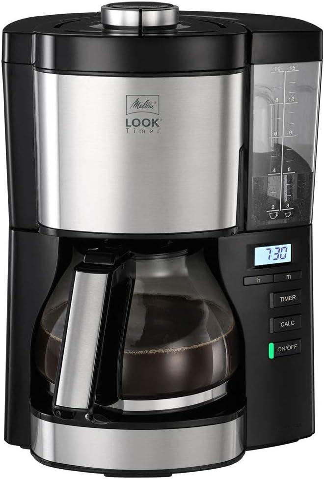 Melitta ‎1025-08 Filter Coffee Machine, Look V Timer Model, Art. No. 6766591, 1080 W, 1.25 liters, Stainless Steel/Black